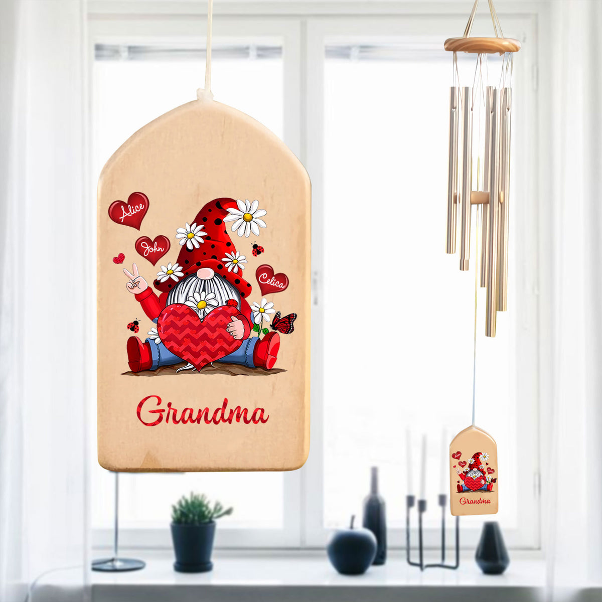 Custom Gnome Wind Chime, Grandma Gift Chime, Gnome Sign, Grandparent'ss Day Gift, Gift for Grandma Nana, Wind Chimes Gift, Kid Name Sign