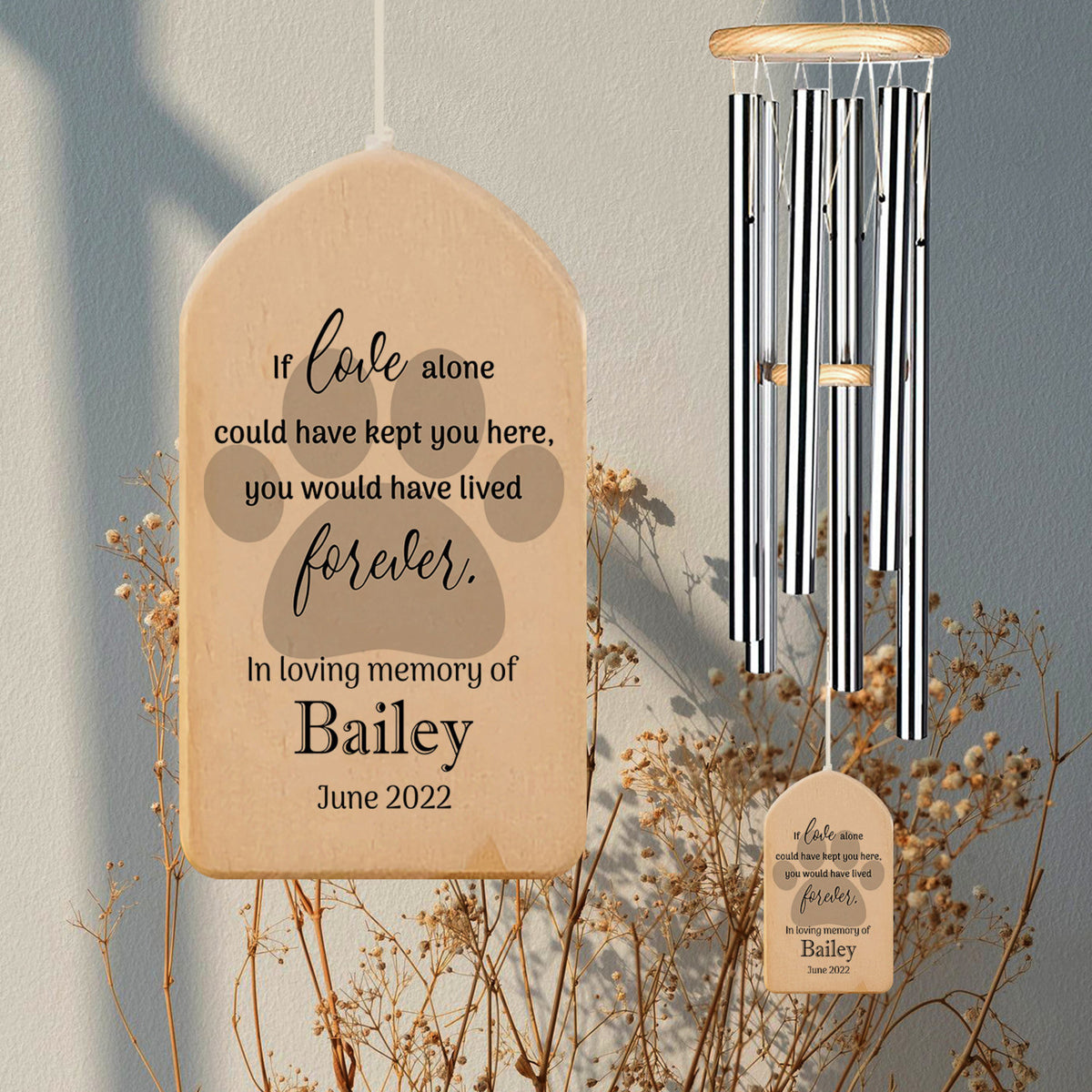 Dog Paw Print Memorial Wind Chime, Custom Sympathy Gift For Pet Lover, Personalized Pet Sympathy Gift, In Loving Memory, Forever Friend