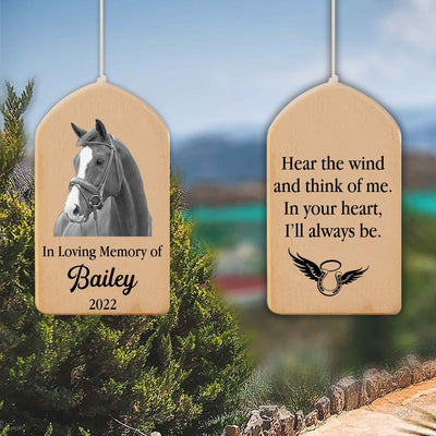 Horse Pet Portrait Sketch Memorial Wind Chime, Hear The Wind,Sympathy Gift Remembered,Horse Loss Sign For Garden, Outside Memory Bereavement