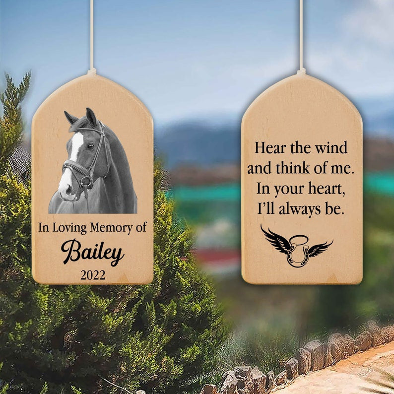 Horse Pet Portrait Sketch Memorial Wind Chime, Hear The Wind,Sympathy Gift Remembered,Horse Loss Sign For Garden, Outside Memory Bereavement