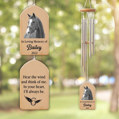 Horse Pet Portrait Sketch Memorial Wind Chime, Hear The Wind,Sympathy Gift Remembered,Horse Loss Sign For Garden, Outside Memory Bereavement
