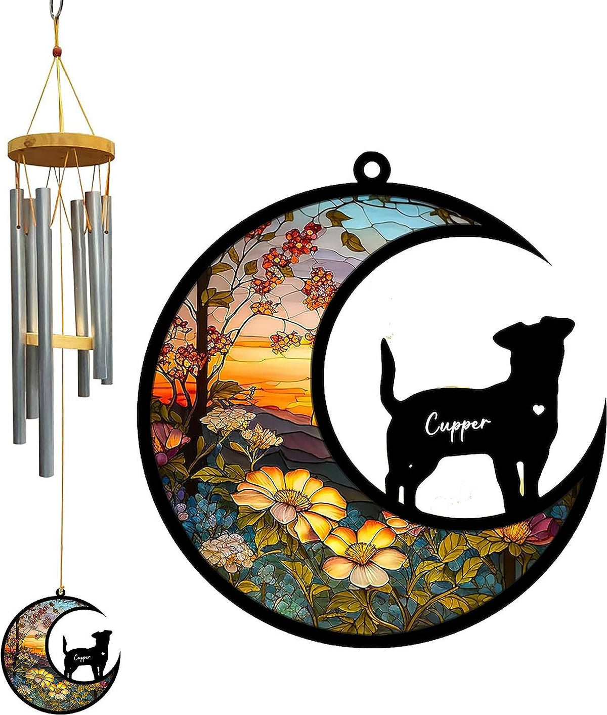 Personalized Dog Wind Chimes Suncatcher, Pet Loss Wind Chimes Suncatcher, Gifts for Dog Lovers, Dog Memorial Loss of Sympathy Pet Sympathy Gift