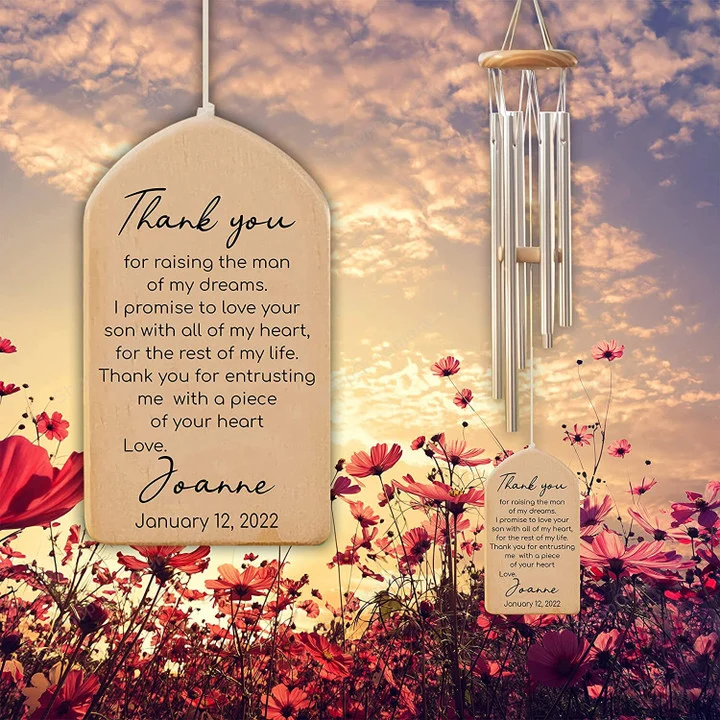 Thank You for Raising The Man Wedding Wind Chime, Personalized Wedding Wind Chime, Mother of The Groom Gift, Groom Parent Gift, Mother in Law Wedding Gift