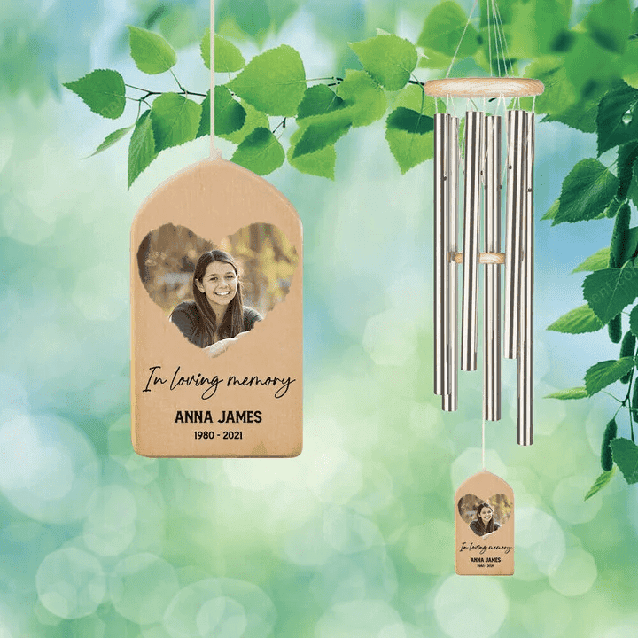 Memorial Personalized Wind Chime, In Loving Memory Custom Photo Gift Remembrance