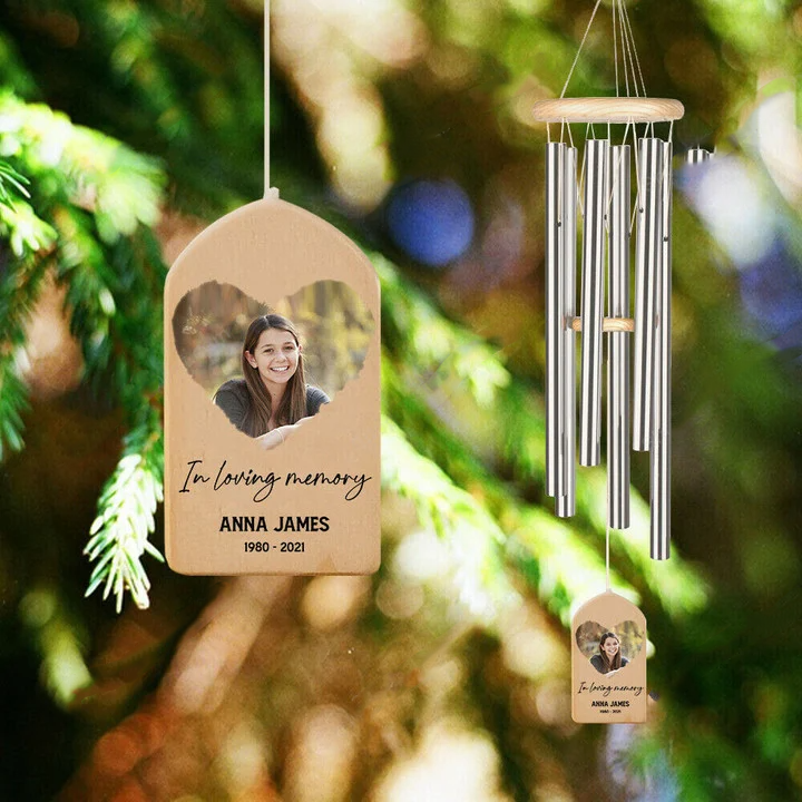 Memorial Personalized Wind Chime, In Loving Memory Custom Photo Gift Remembrance