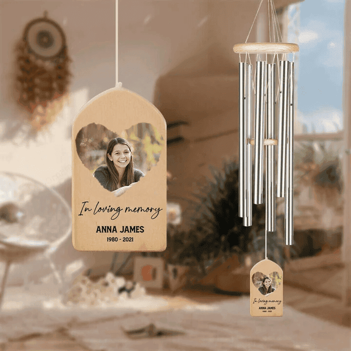 Memorial Personalized Wind Chime, In Loving Memory Custom Photo Gift Remembrance