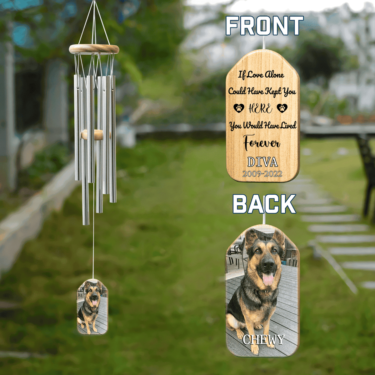 Personalized Memorial Pet Wind Chime, Custom Photo Loss Of Dog, If Love Alone Could Have Kept You Here
