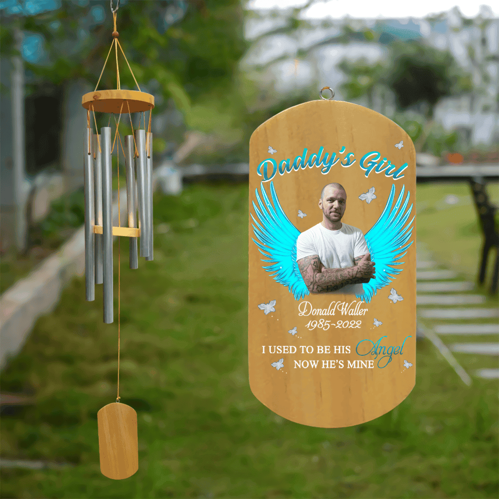Personalized Memorial Gift Wind Chime, Daddy's Girl I Used To Be This Angel Now He's Mine Loss of Dad Sympathy