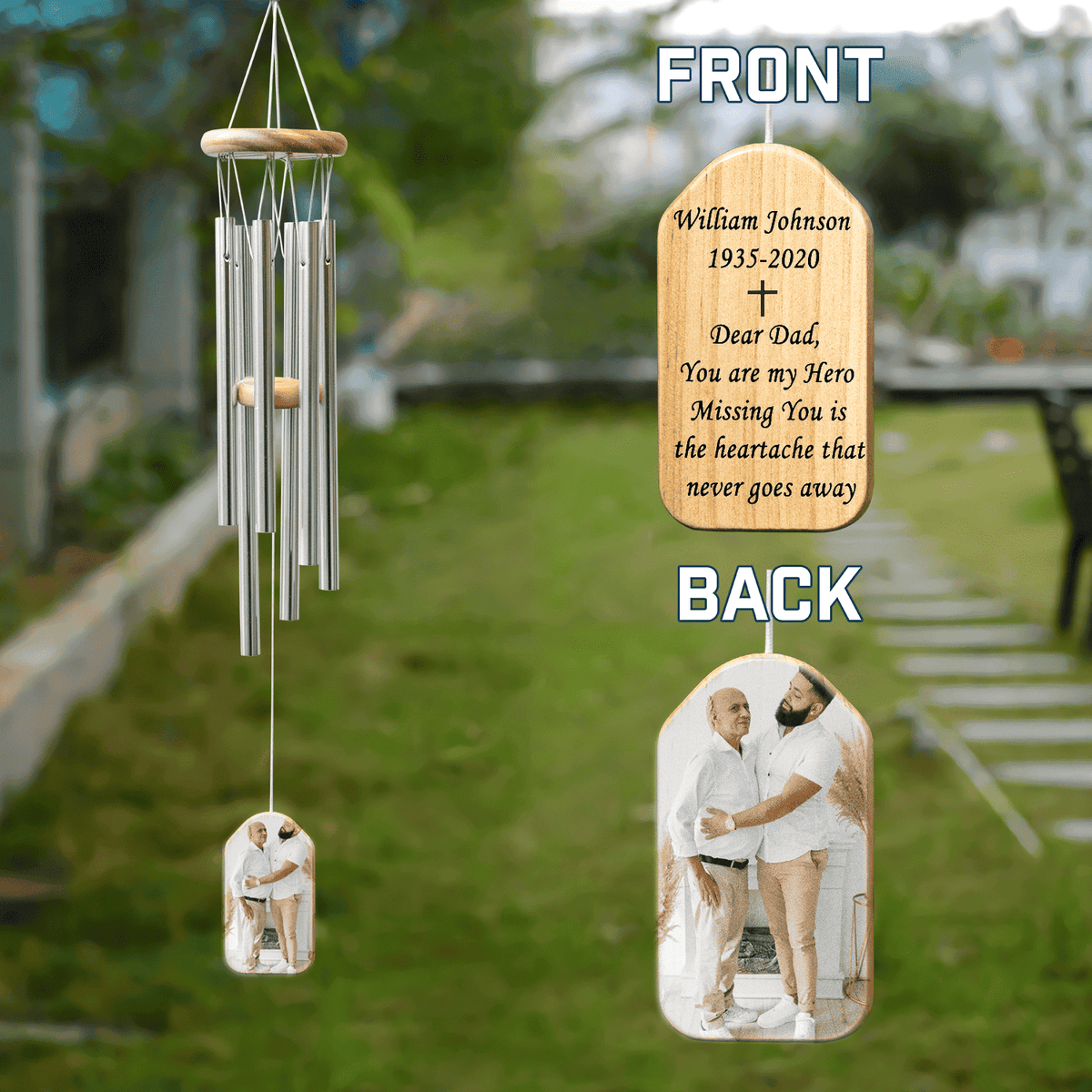 Custom Photo Wind Chime for Men, Personalized Name Date , Memorial Wind Chime, Memorial Day, Sympathy Gift