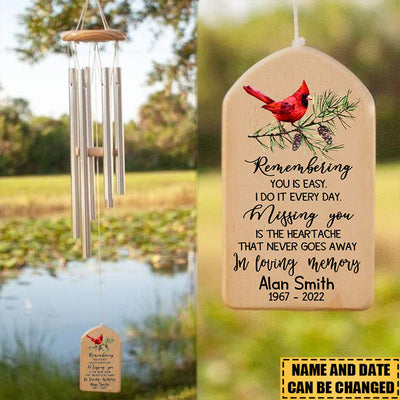 Personalized Cardinal Memorial Wind Chimes, In Loving Memorial, Cardinal Wind Chime