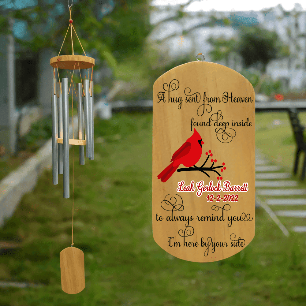 Personalized Memorial Wind Chime, A Hug Sent From Heaven Found Deep Inside, Memorial Gift, Cardinal Memorial