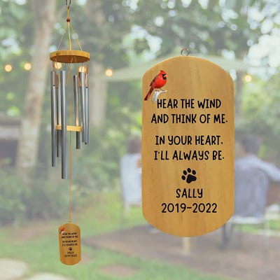 Personalized Cardinal Memorial Dog Cat Wind Chime, Hear The Wind and Think of Me, Pet Dog Cat Loss Gift, Sympathy Remembrance Gift