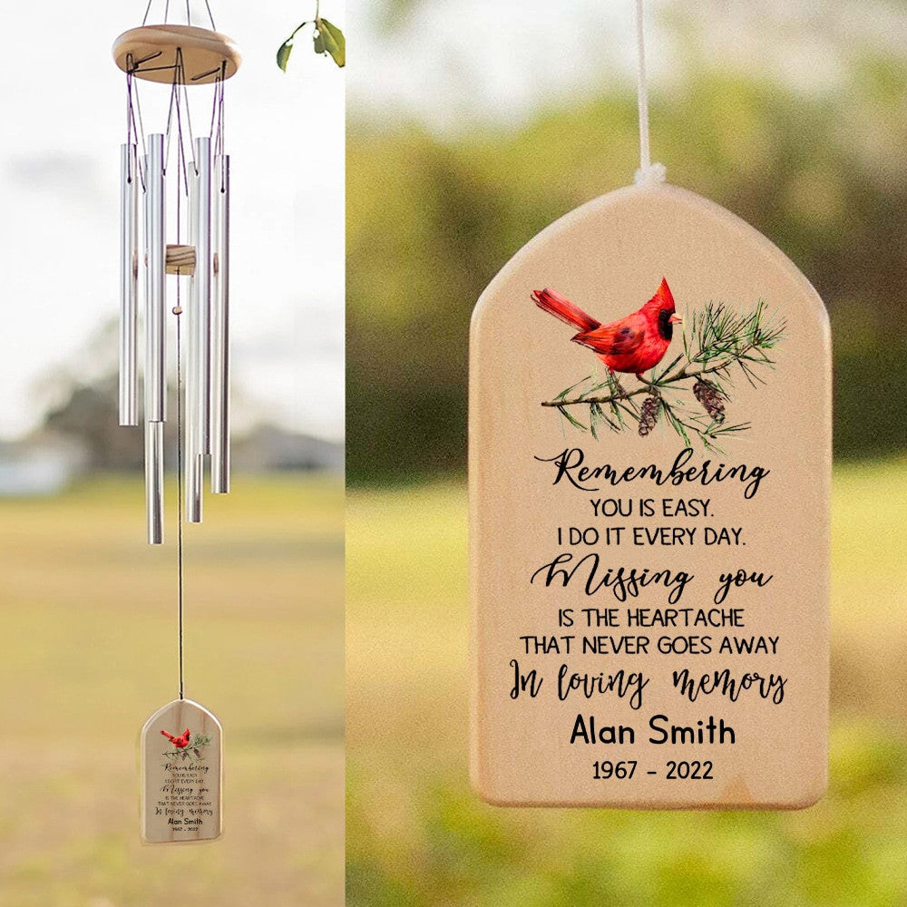 Cardinal Memorial Personalized Wind Chimes, Custom Memorial Gift