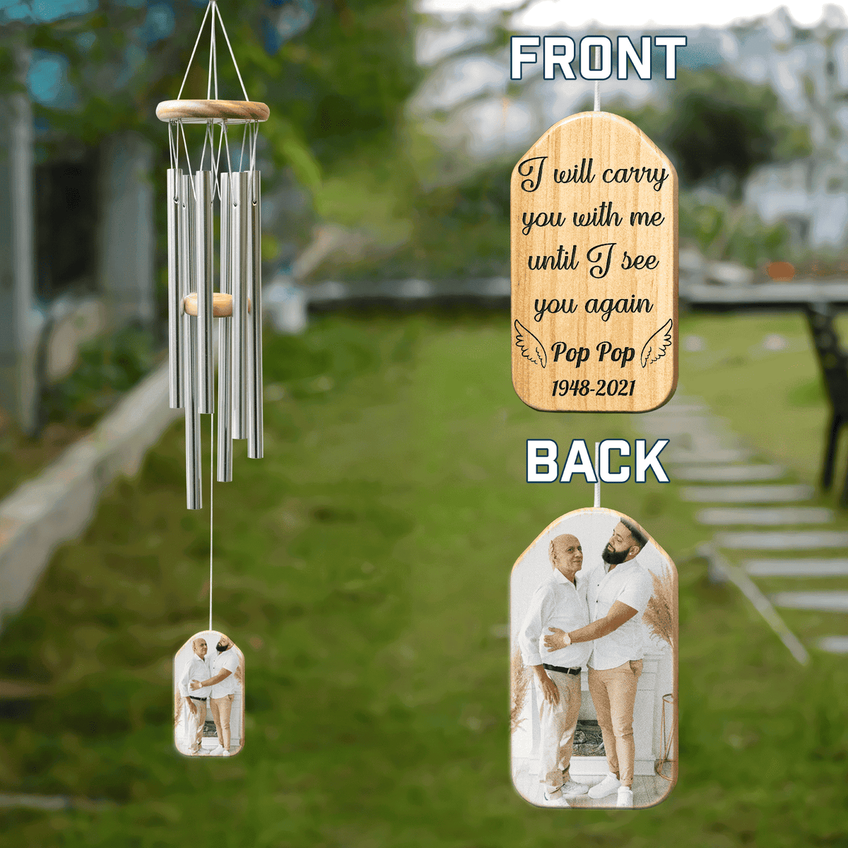 I Will Carry You With Me Until, Personalized Wind Chime, Memorial Gifts, Custom Photo Memorial Sympathy