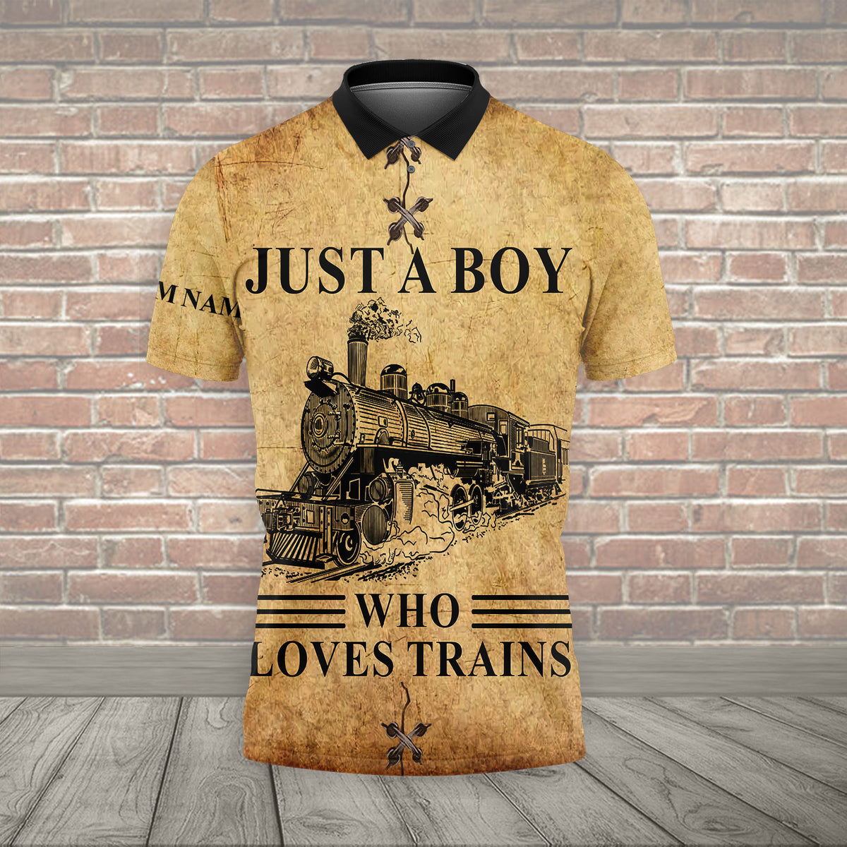 Personalized Vintage Train Room Steam Locomotive Printed Polo Shirt