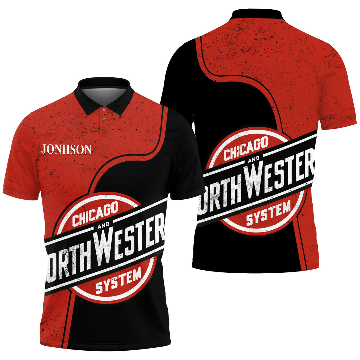Chicago North Western Railroad Printed Red Polo Shirt