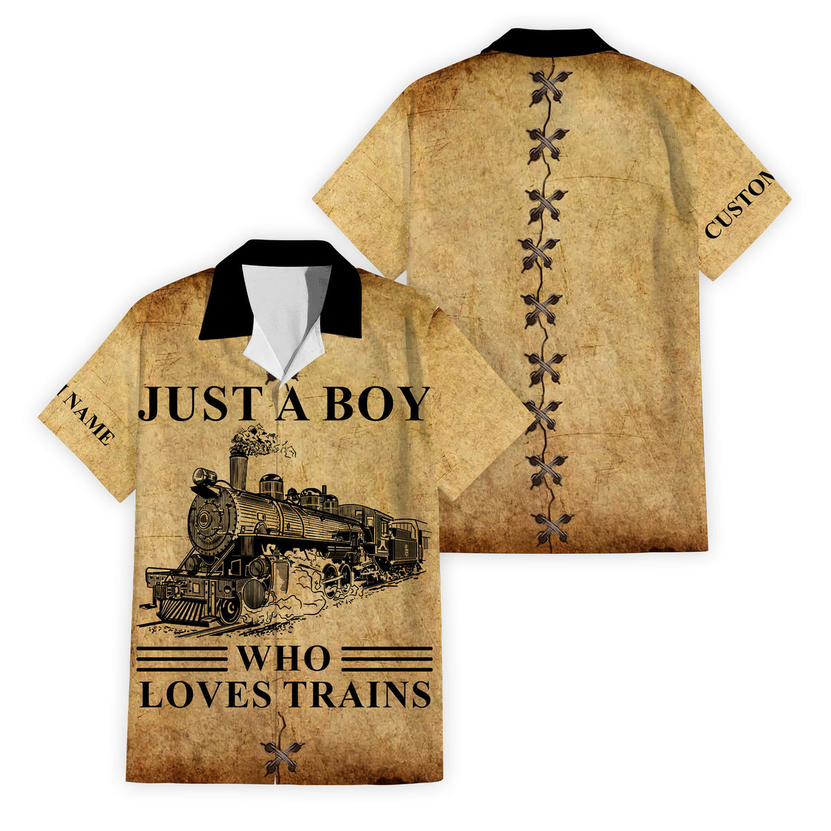 Personalized Vintage Train Room Steam Locomotive Printed Hawaiian Shirt