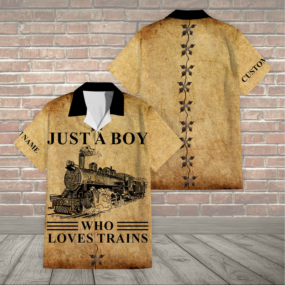Personalized Vintage Train Room Steam Locomotive Printed Hawaiian Shirt