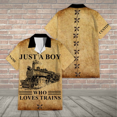 Personalized Vintage Train Room Steam Locomotive Printed Hawaiian Shirt