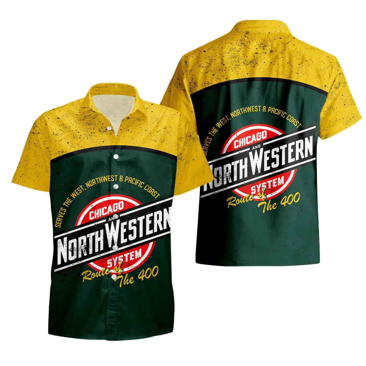 Chicago North Western Railroad Curve Style Printed Hawaiian Shirt