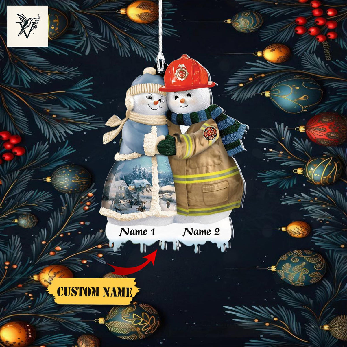 Firefighter Couple Ornament 2D , Fireman Personalized Name, Custom Shape Ornament 2D , Gift For Firefighters, Custom Name Ornament