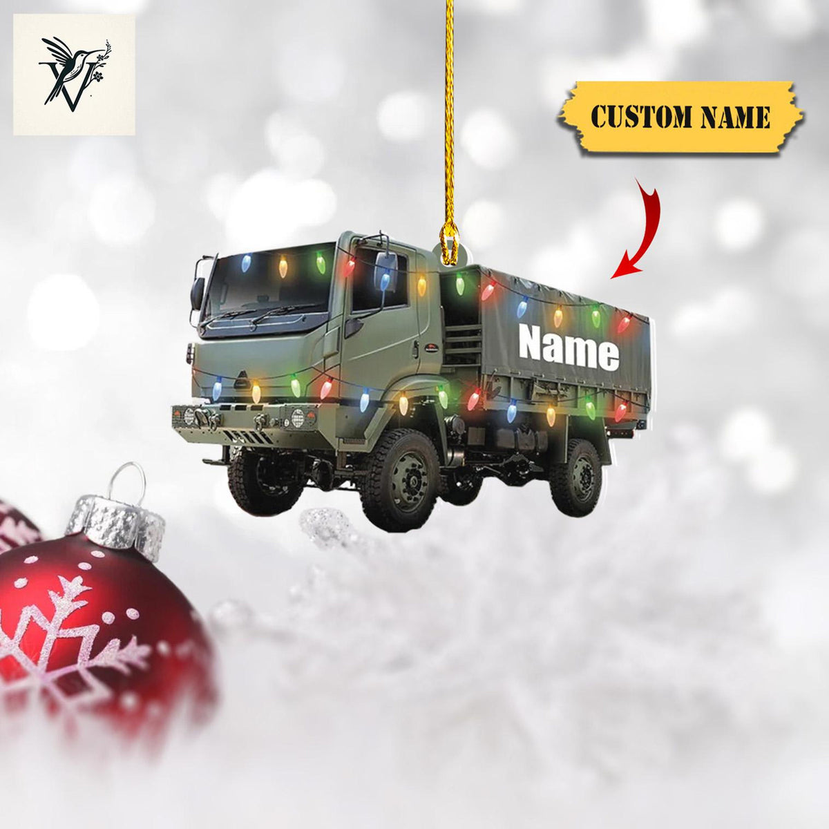 Army Container Truck Christmas Ornament 2D ,Container Truck Ornament Gift , Christmas Gift For Military, Xmas Tree Decor Gift For Us Veteran