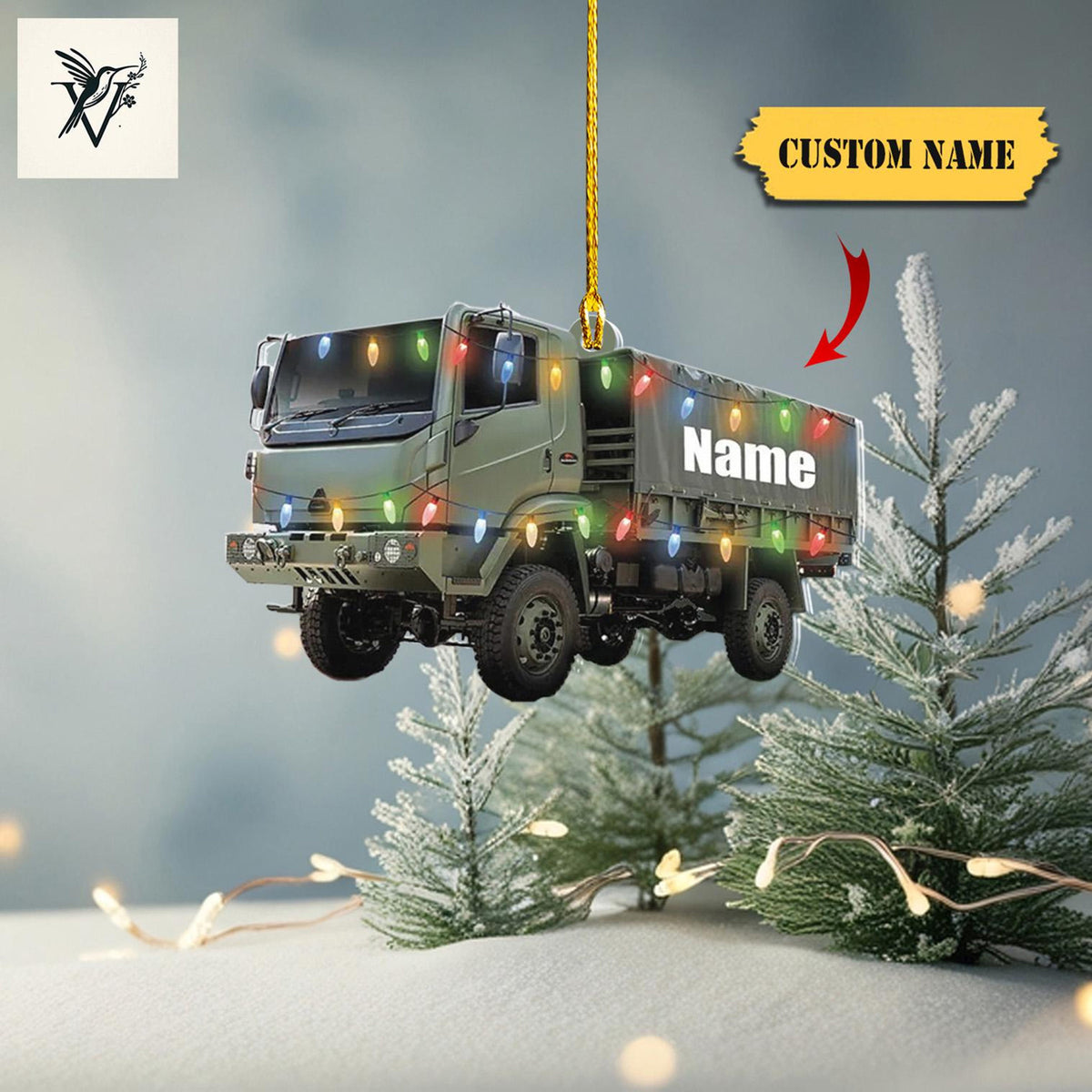 Army Container Truck Christmas Ornament 2D ,Container Truck Ornament Gift , Christmas Gift For Military, Xmas Tree Decor Gift For Us Veteran