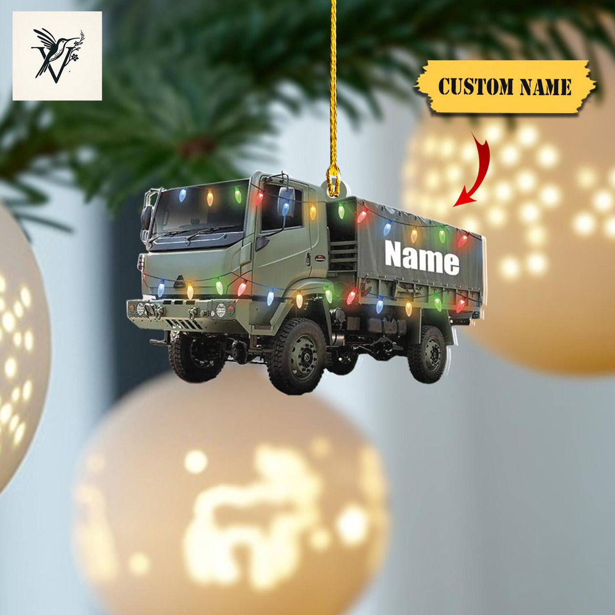 Army Container Truck Christmas Ornament 2D ,Container Truck Ornament Gift , Christmas Gift For Military, Xmas Tree Decor Gift For Us Veteran
