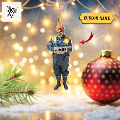 Custom Name Miner Figure Ornament 2D - Personalized Mining Christmas Decoration With Detailed Work Attire, Unique Gift For Miners