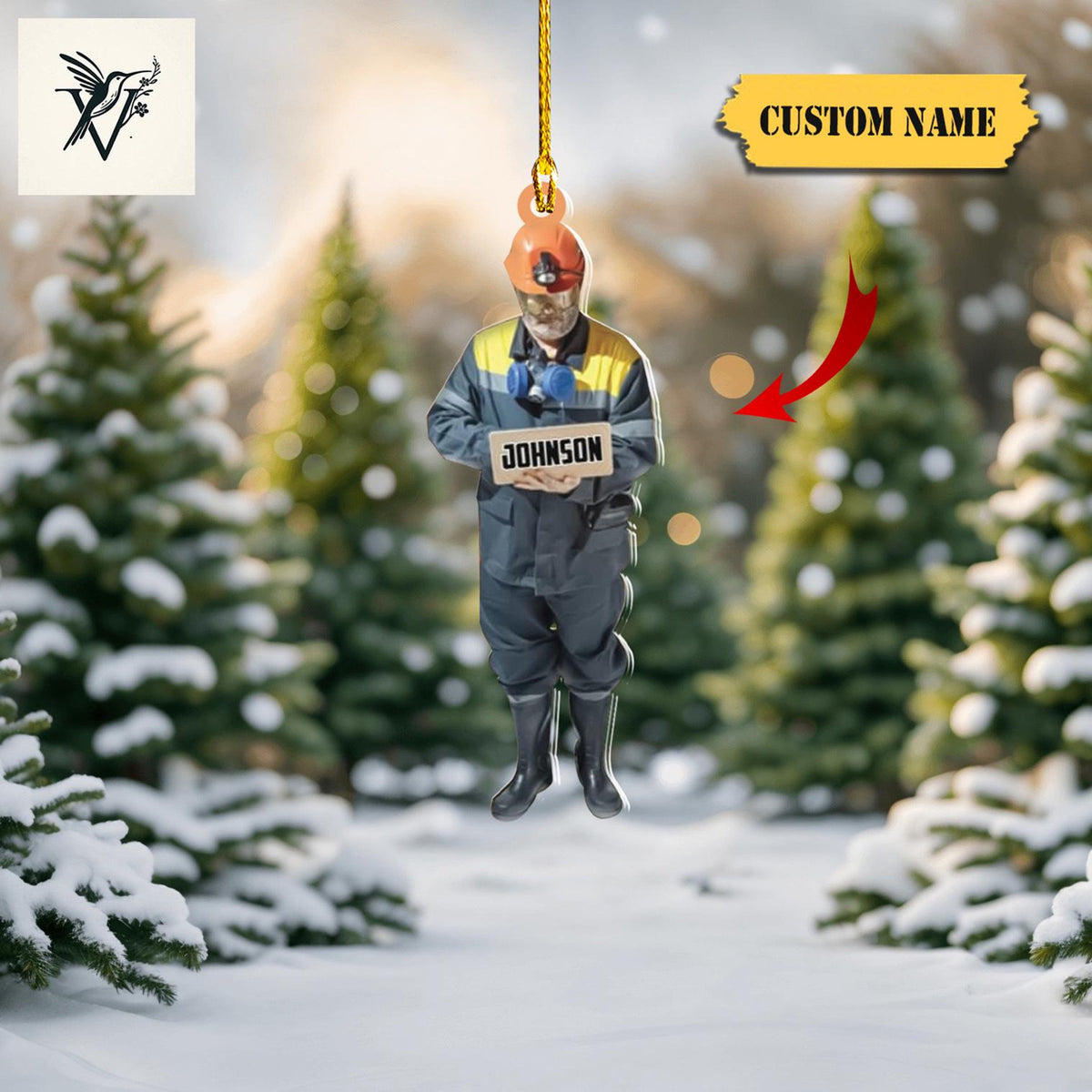 Custom Name Miner Figure Ornament 2D - Personalized Mining Christmas Decoration With Detailed Work Attire, Unique Gift For Miners