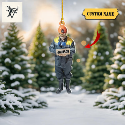 Custom Name Miner Figure Ornament 2D - Personalized Mining Christmas Decoration With Detailed Work Attire, Unique Gift For Miners
