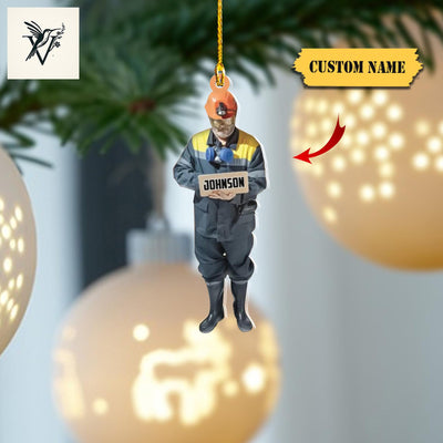 Custom Name Miner Figure Ornament 2D - Personalized Mining Christmas Decoration With Detailed Work Attire, Unique Gift For Miners