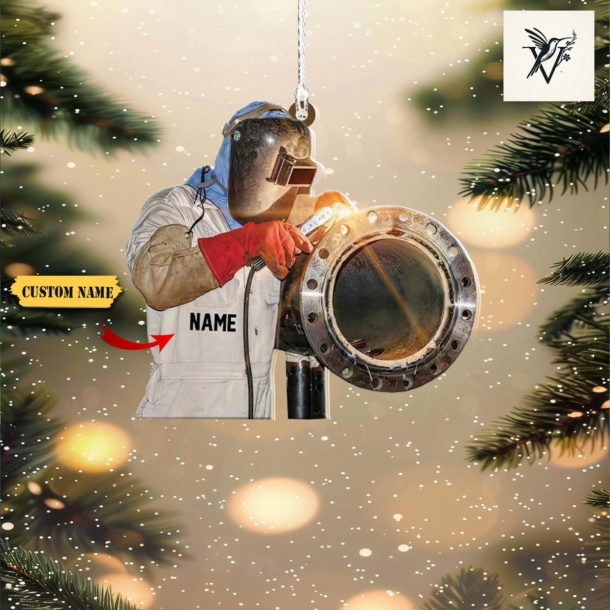 Welder Helmet Multi Color Light Christmas Ornaments, 2D Flat Ornament ,Gift For Welder, Welder Mask Ornament, Custom Name Welder Ornament