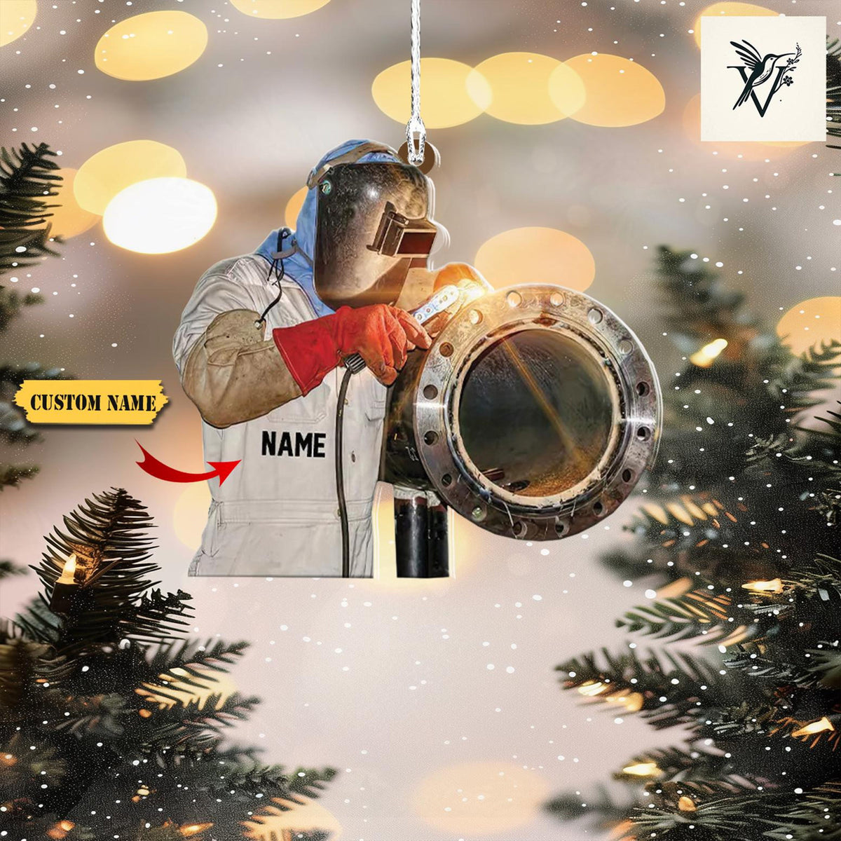 Welder Helmet Multi Color Light Christmas Ornaments, 2D Flat Ornament ,Gift For Welder, Welder Mask Ornament, Custom Name Welder Ornament