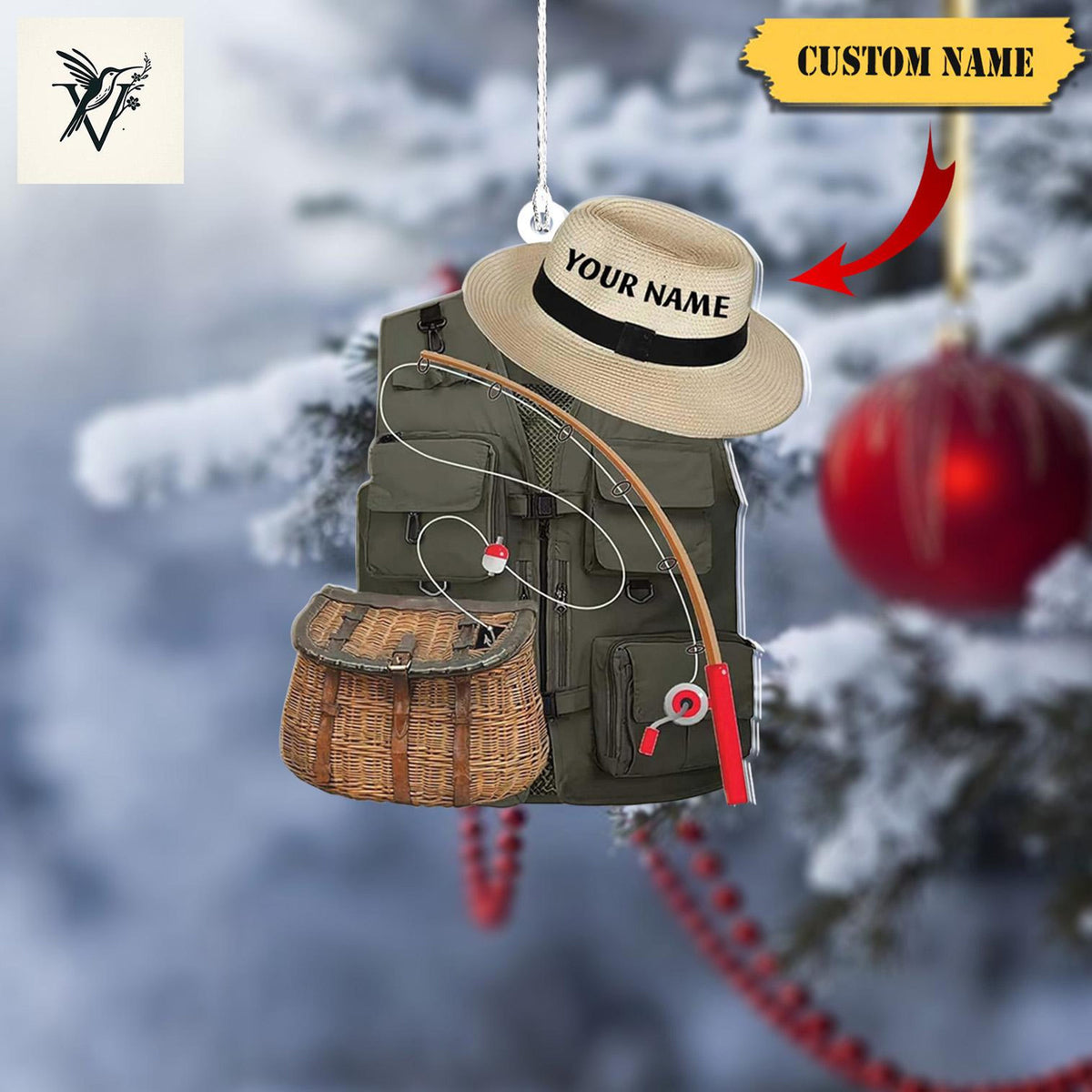Personalized Fishing Backpack Christmas Ornament 2D, Fishing Lovers Gift, Fishing Ornament, Custom Flat Acrylic Ornament, Christmas Ornament
