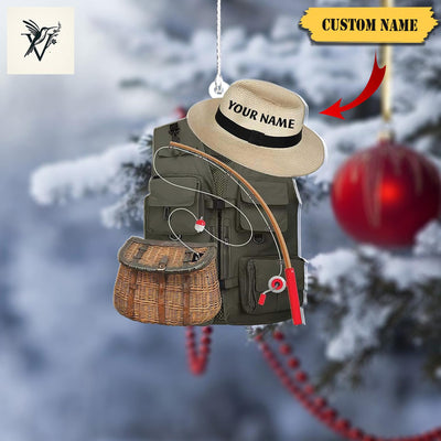Personalized Fishing Backpack Christmas Ornament 2D, Fishing Lovers Gift, Fishing Ornament, Custom Flat Acrylic Ornament, Christmas Ornament