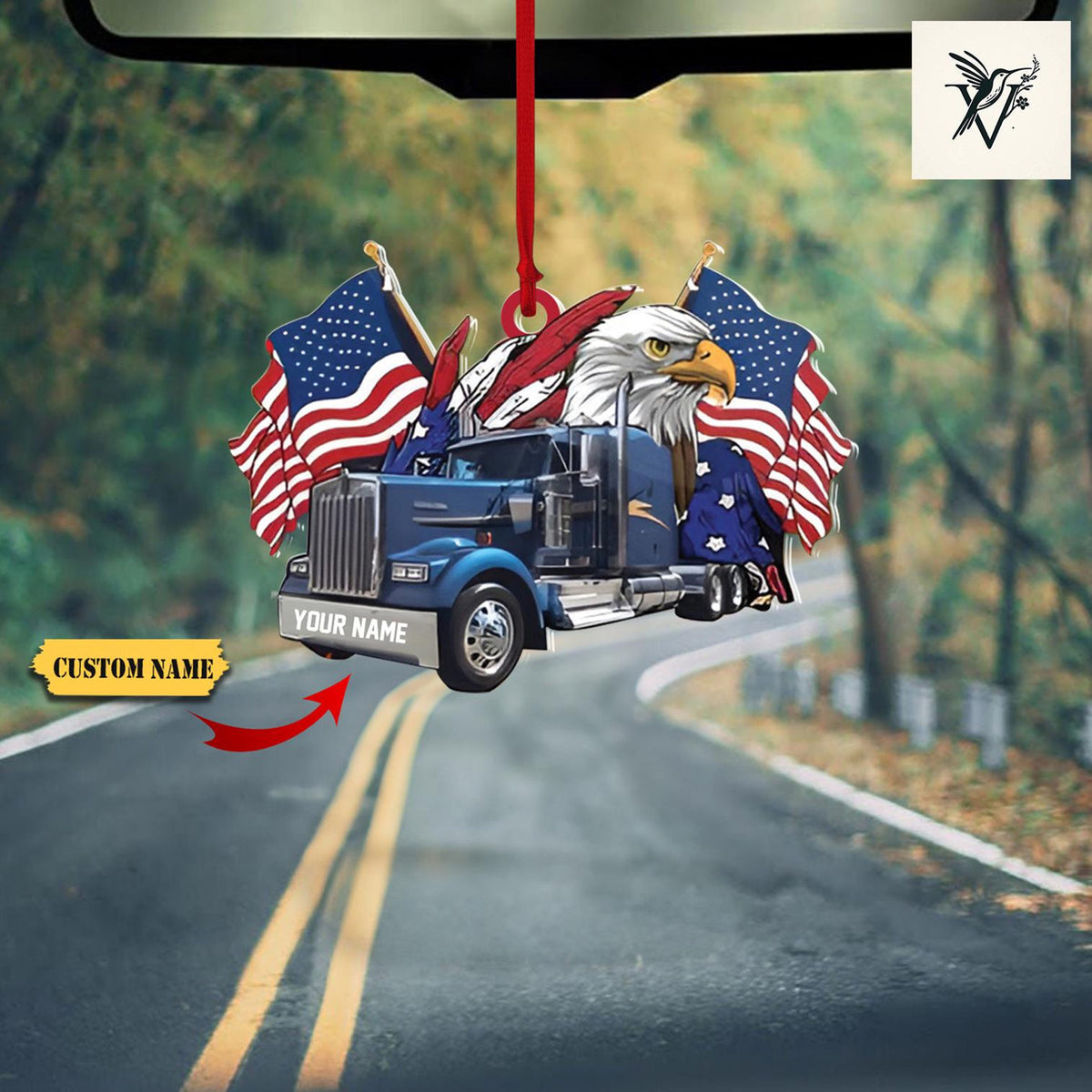 America Trucker- Merry Chrismast - Truck Hanging Ornament Acrylic 2D ,Flat Acrylic Ornament For Dad,Truck Ornament Christmas,Colleague Gifts