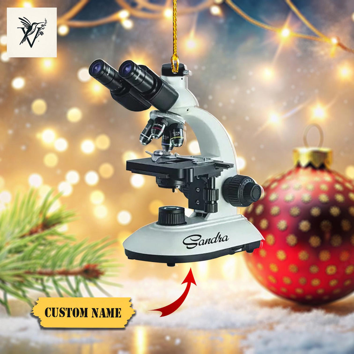 Personalized Microscope Ornament 2D With Custom Name, Perfect Science-Themed Christmas Decor For Lab Enthusiasts, Students, And Scientists