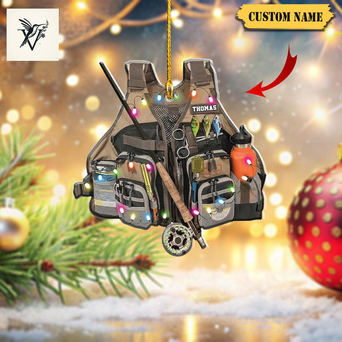 Custom Fishing Vest Acrylic Christmas Ornament2D For Fishing Lovers, Fishing Ornament For Dad, Xmas Gift For Fisher, Fisher Lover Gifts 2024