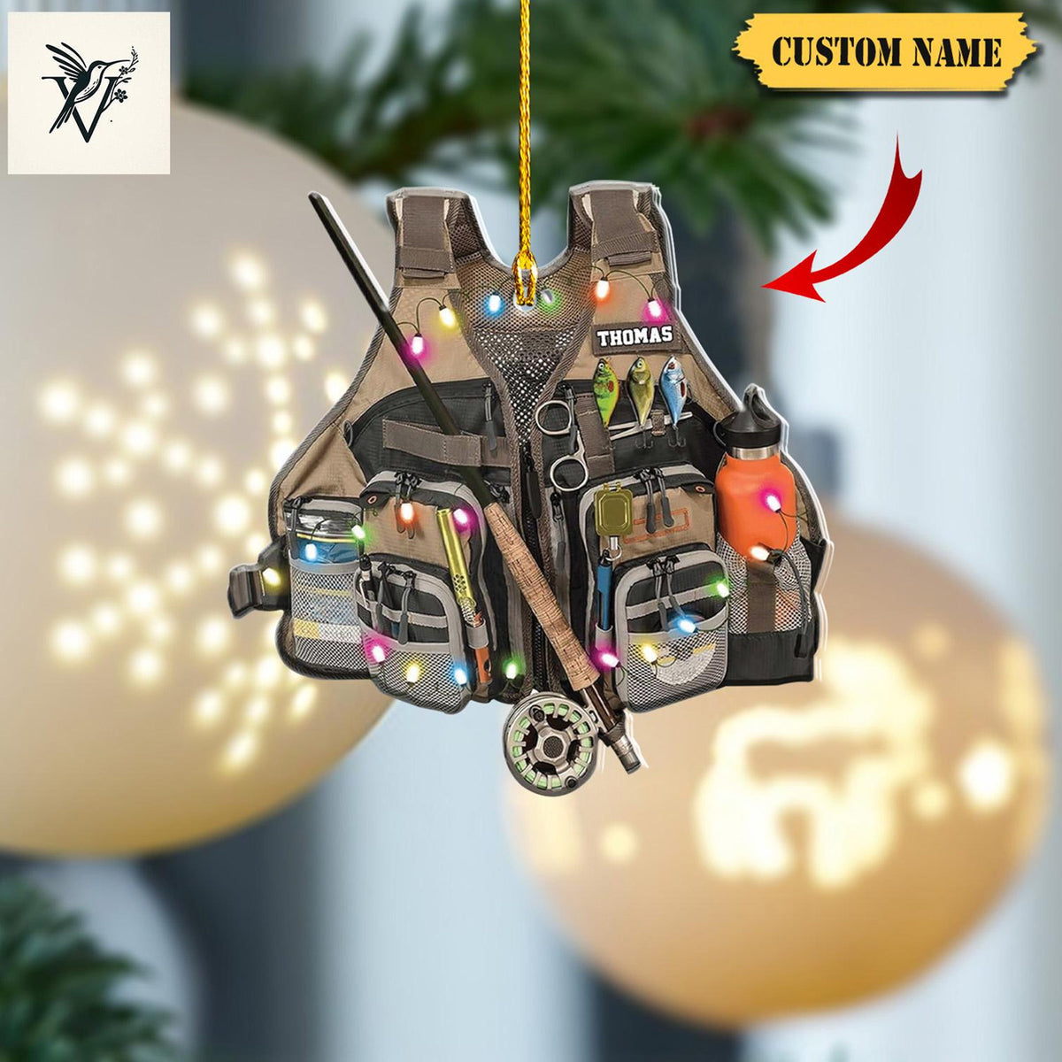 Custom Fishing Vest Acrylic Christmas Ornament2D For Fishing Lovers, Fishing Ornament For Dad, Xmas Gift For Fisher, Fisher Lover Gifts 2024