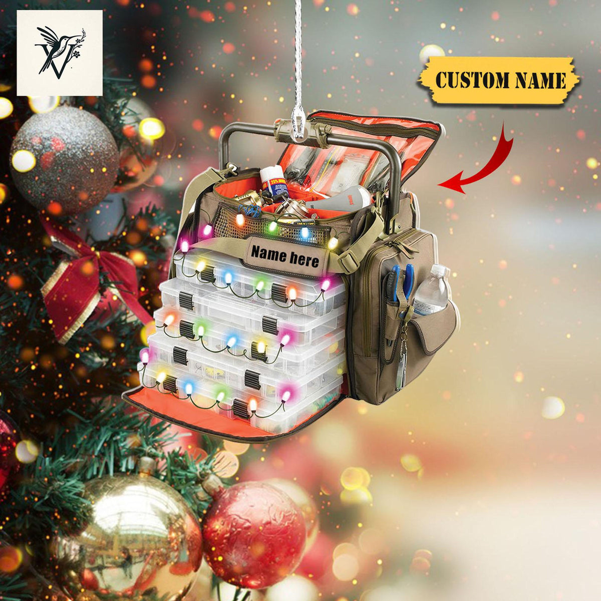 Fishing Christmas Fishing Bag With Christmas Light Personalized Christmas Ornament 2D ,Xmas Tree Decor Gift For Fishing Lovers