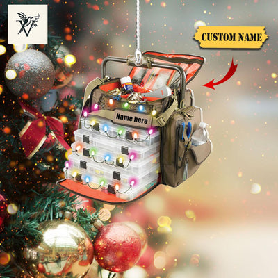 Fishing Christmas Fishing Bag With Christmas Light Personalized Christmas Ornament 2D ,Xmas Tree Decor Gift For Fishing Lovers