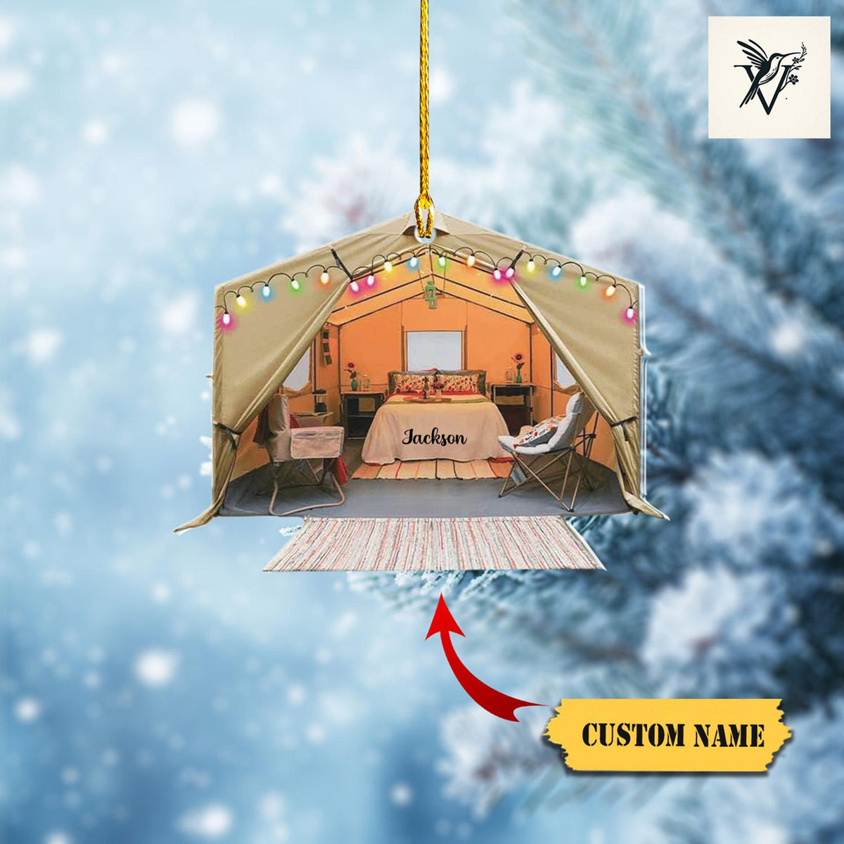 Orange Camping Tent Ornament 2D Travel Trailer Camping Christmas Ornament Family Ornaments For Christmas Tree Camping Xmas Ornament