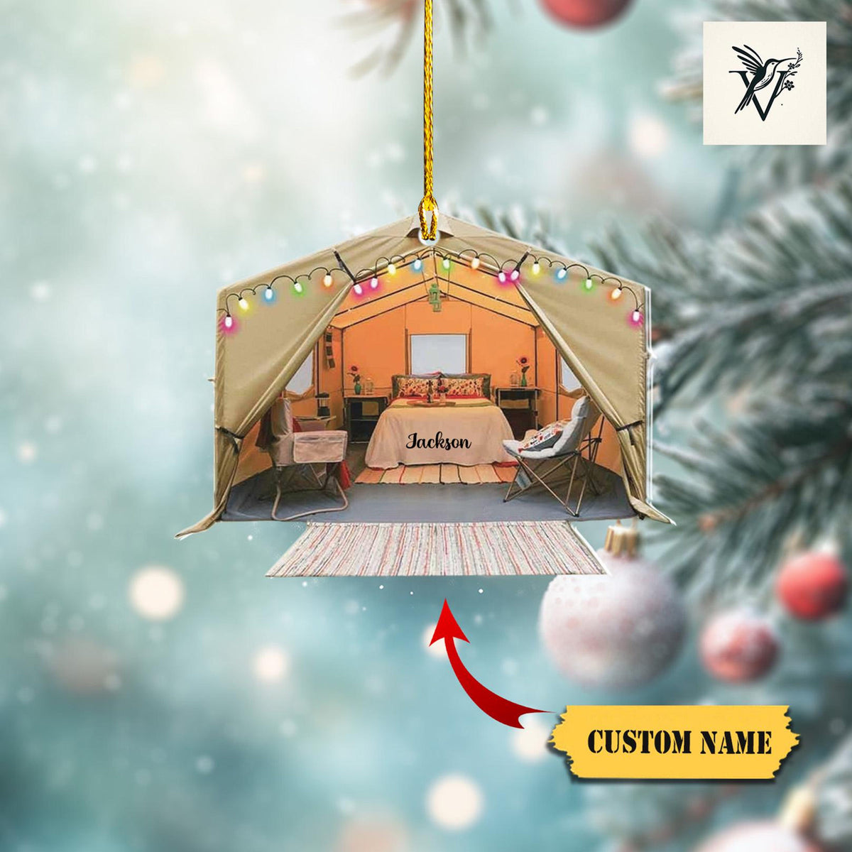Orange Camping Tent Ornament 2D Travel Trailer Camping Christmas Ornament Family Ornaments For Christmas Tree Camping Xmas Ornament
