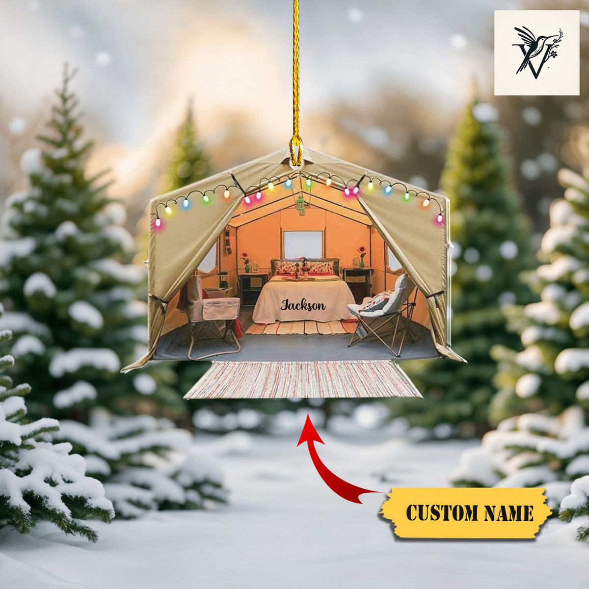 Orange Camping Tent Ornament 2D Travel Trailer Camping Christmas Ornament Family Ornaments For Christmas Tree Camping Xmas Ornament