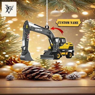 Excavator Machine Personalized Flat Ornaments 2D, Excavator Truck Custom Christmas Ornament ,Truck Excavator Flat Acrylic Christmas Ornament