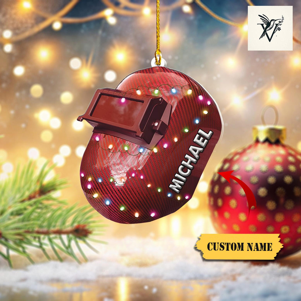 Personalized Welder Mask Light Christmas Ornaments 2D, ,Gift For Welder, Welder Mask Ornament, Custom Name Welder Ornament ,Gifts Colleagues