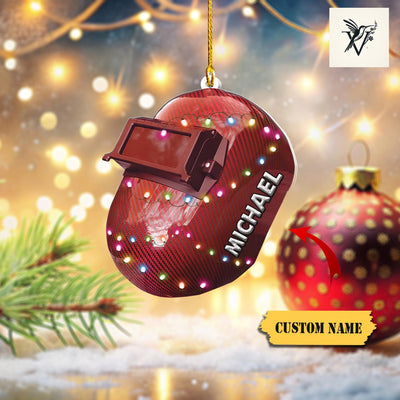 Personalized Welder Mask Light Christmas Ornaments 2D, ,Gift For Welder, Welder Mask Ornament, Custom Name Welder Ornament ,Gifts Colleagues