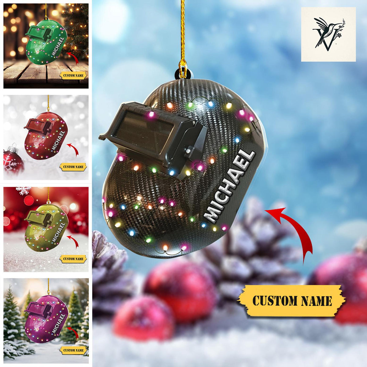 Personalized Welder Mask Light Christmas Ornaments 2D, ,Gift For Welder, Welder Mask Ornament, Custom Name Welder Ornament ,Gifts Colleagues