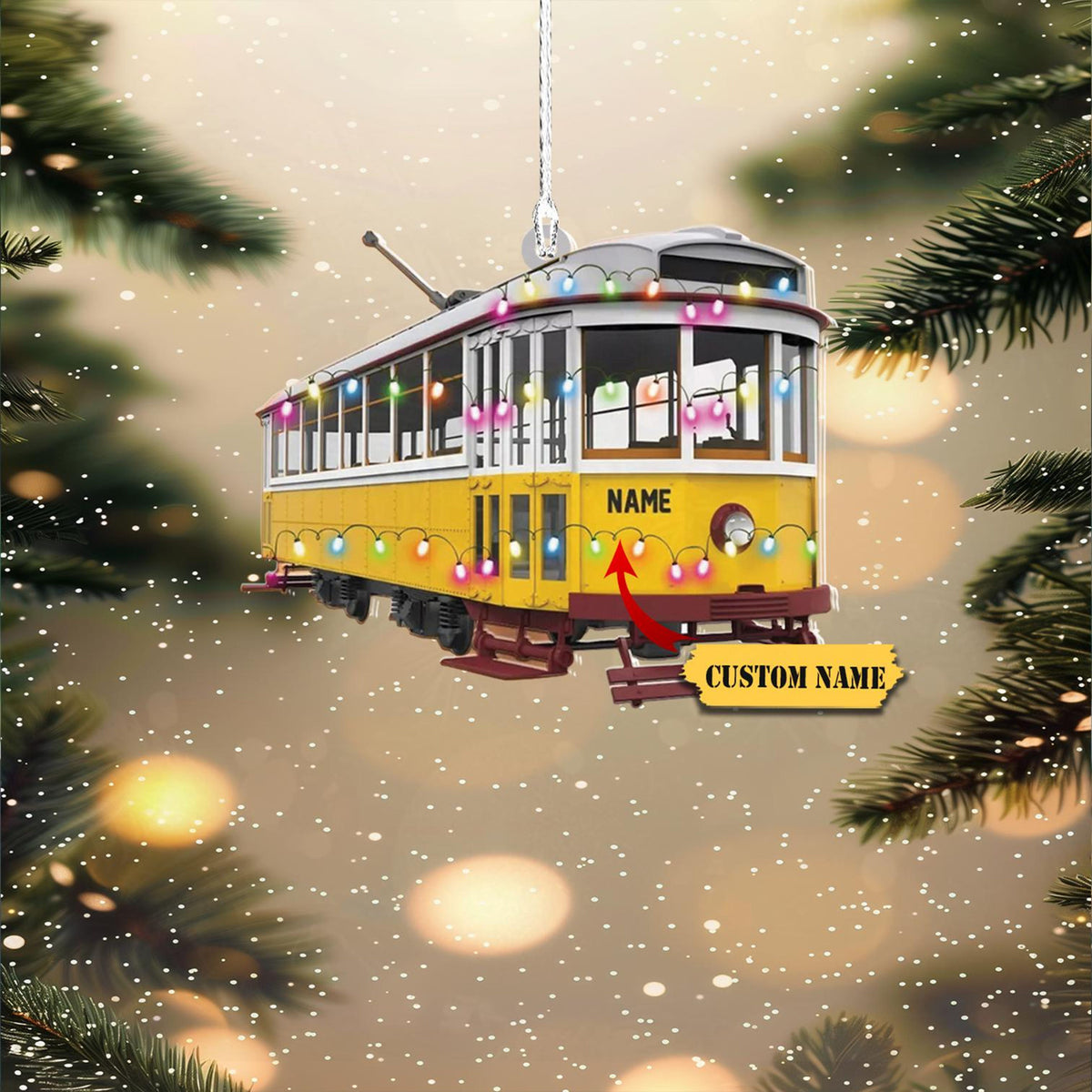 Vintage Tram, Train Christmas Ornament 2D, Railroader Tree Hanging Xmas Ornament,Train Christmas Ornament Custom Shaped Flat Ornament